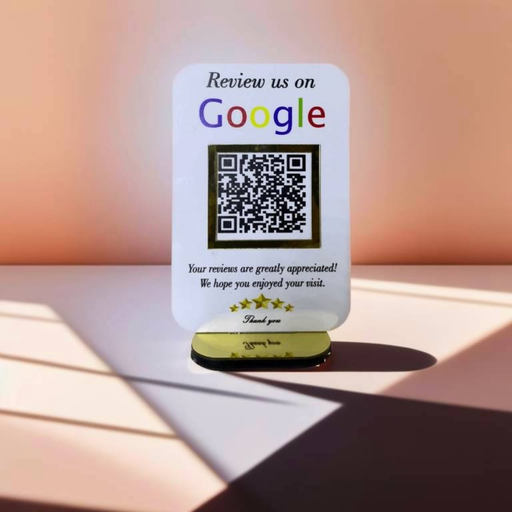 [1QRWhite] White Acrylic QR Digital Standee | 5mm Thick | All Social Media & Google Review Links Single QR code