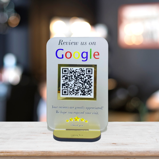 [1QRTransparent] Transparent Matte Acrylic QR Digital Google Review Standee | 5mm Thick |  Google Review Link Standy