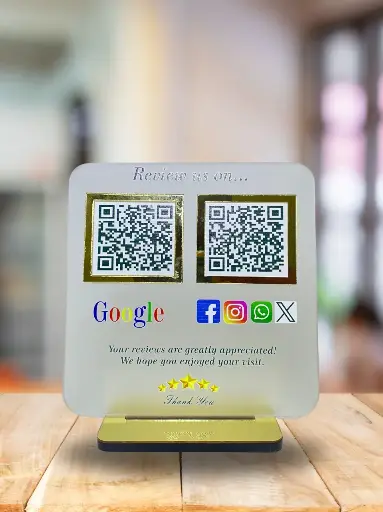 [2QRTransparent] Transparent Matte Acrylic QR Digital Google Review Standee | 6x6 Inch | 5mm Thick | Google Review & Social Media QR | NFC-Enabled.