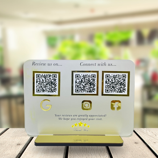 [3QRTransparent]  Transparent Matte Acrylic 3 QR Standee | Google Review & Social Media | 6x8.5 Inch | 5mm Thick | NFC-Enabled.