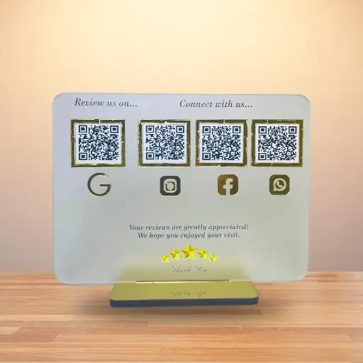 [4QRTransparent] Transparent Matte 4 QR Standee | Google Review Standy & Social Media | 7x9.5 Inch | 5mm Thick | NFC-Enabled.